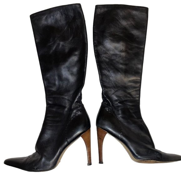 GUCCI~ZIP UP~TALL CALF LEATHER~WHIP STITCH~BOOTS - Picture 15 of 16